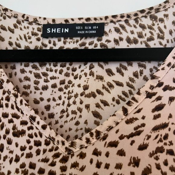 Women's Shein Brown Leopard Flowy V-Neck Ruffled Tunic Dress Size Small - Picture 4 of 5